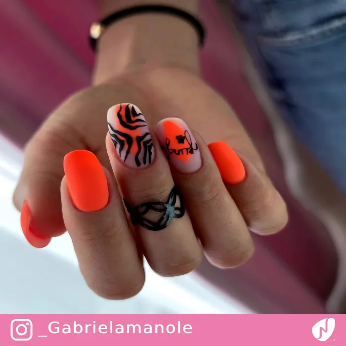 Abstract Orange Neon Nails